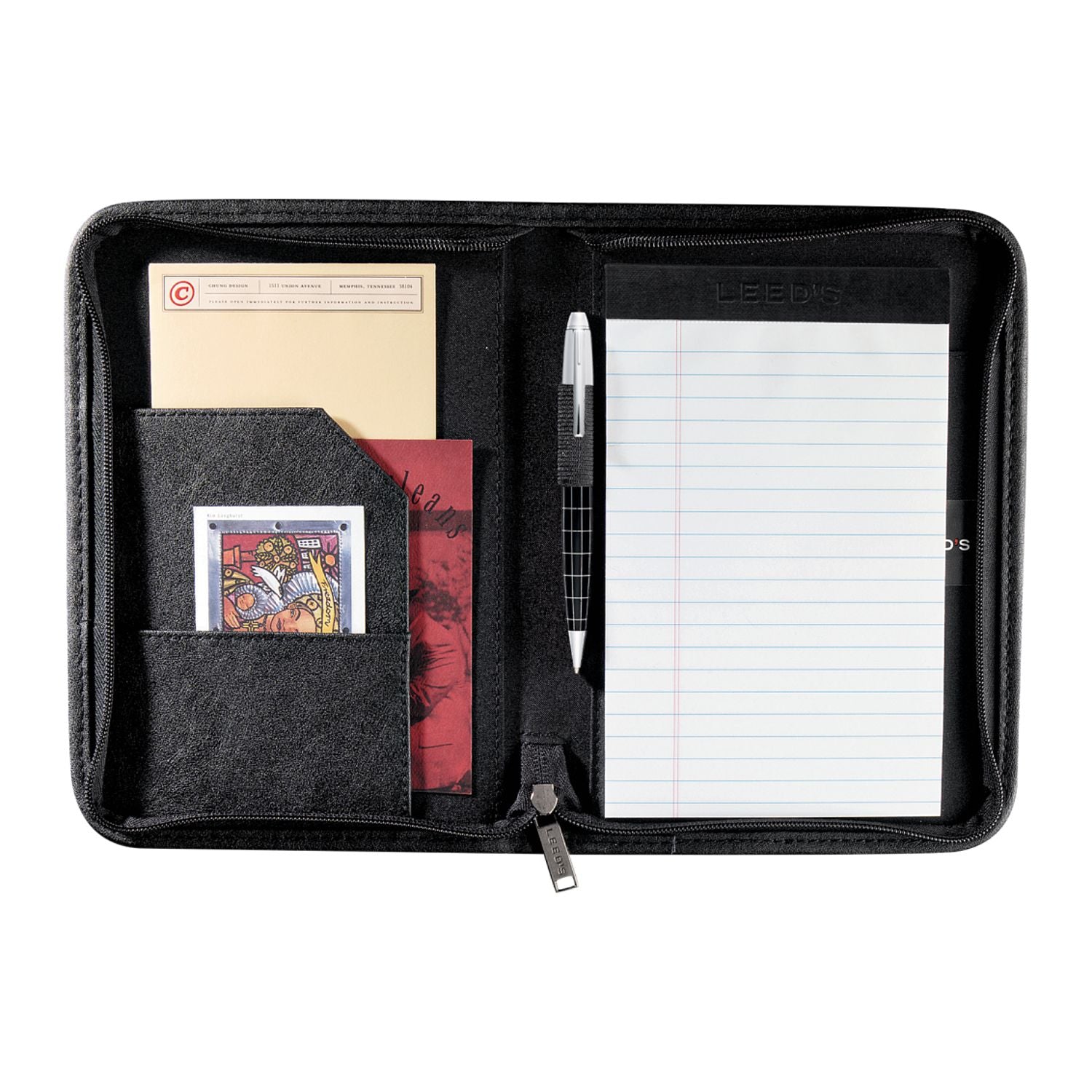 FSC® Mix DuraHyde Jr. Zippered Padfolio shown open with non included accesories