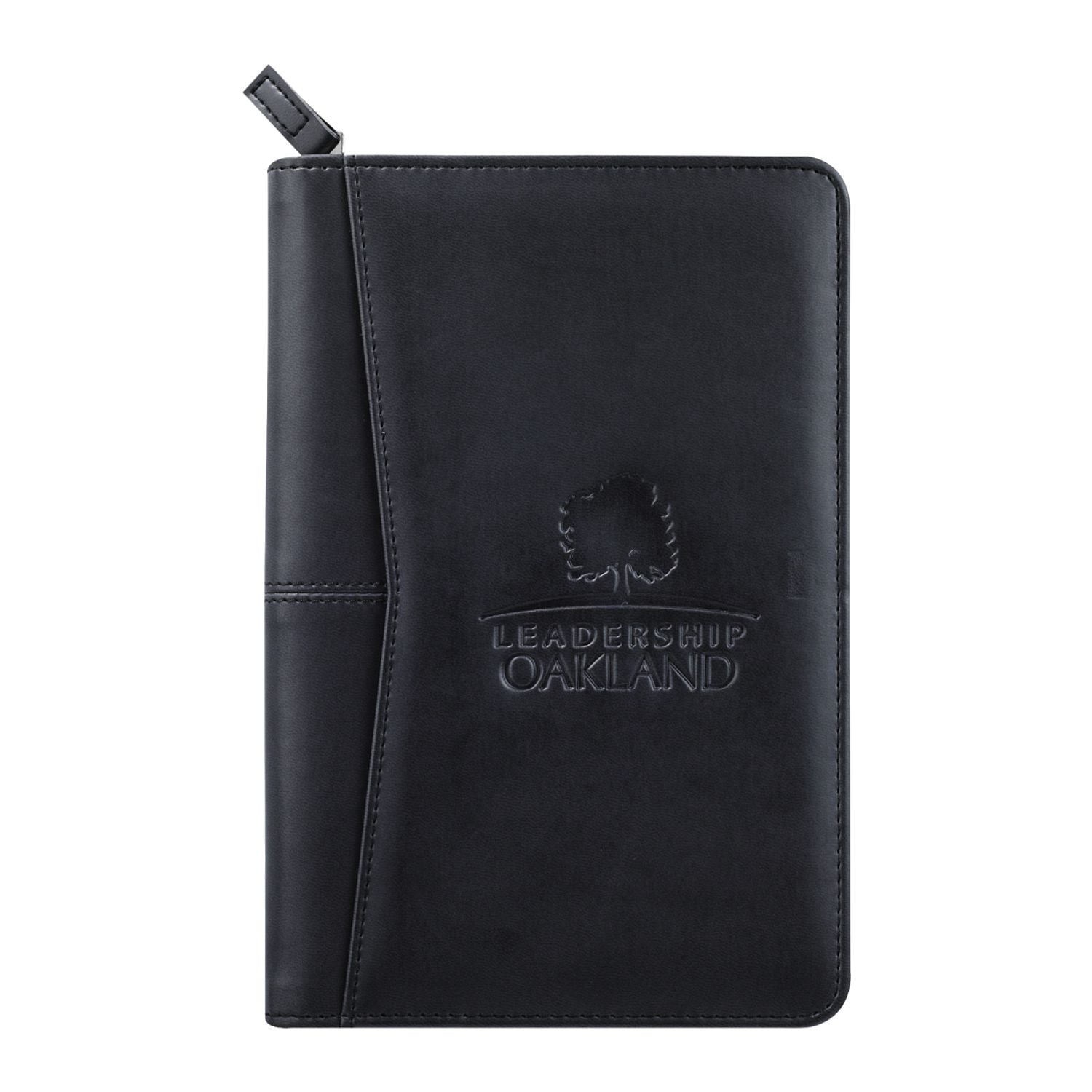 Black Pedova™ Jr. Zippered Padfolio with FSC® Mix Paper with a debossed logo