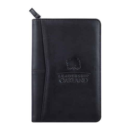 Black Pedova™ Jr. Zippered Padfolio with FSC® Mix Paper with a debossed logo