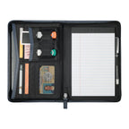 Navy Pedova™ Jr. Zippered Padfolio with FSC® Mix Paper opened with contents inside