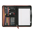 Terra Cotta Pedova™ Jr. Zippered Padfolio with FSC® Mix Paper opened with contents inside