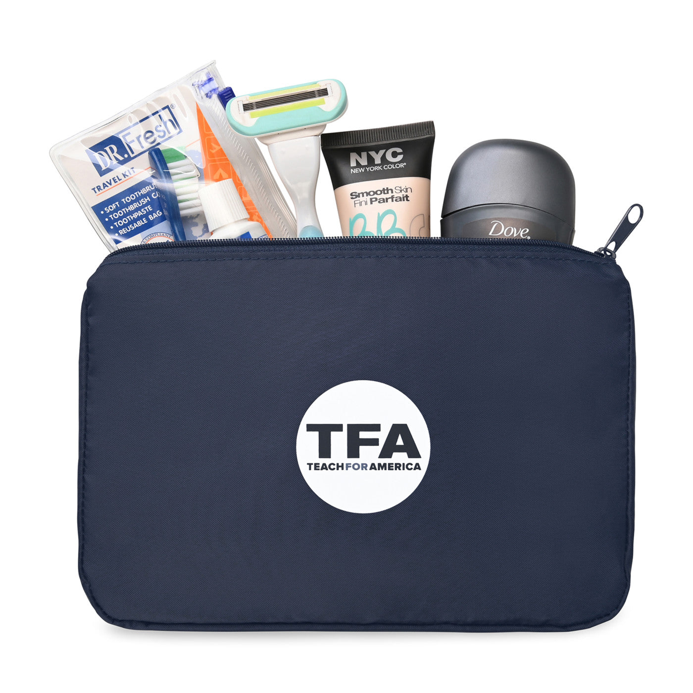 Arlo Recycled rPET Zippered Pouch - Navy shown with contents inside