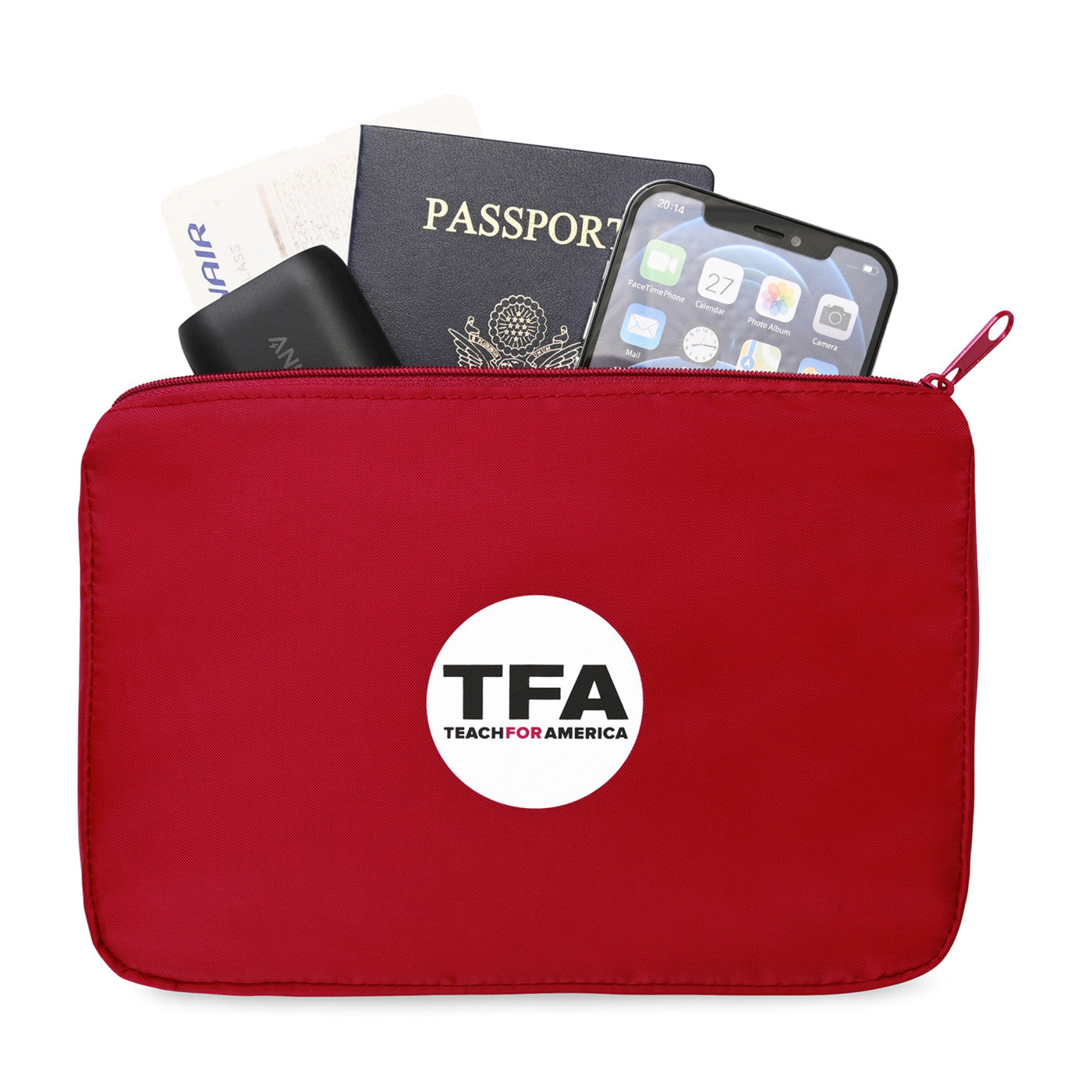 Arlo Recycled rPET Zippered Pouch - Red shown with contents inside