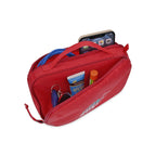 Red Parker Recycled rPET Dual Zippered Pouch shown with items inside