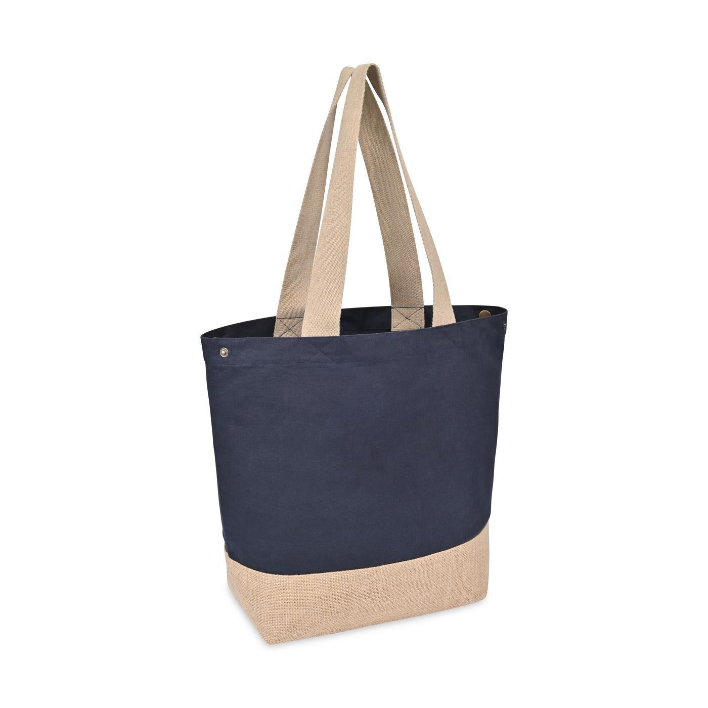 Recycled Cotton Canvas Jute Tote - AWARE™ - Navy