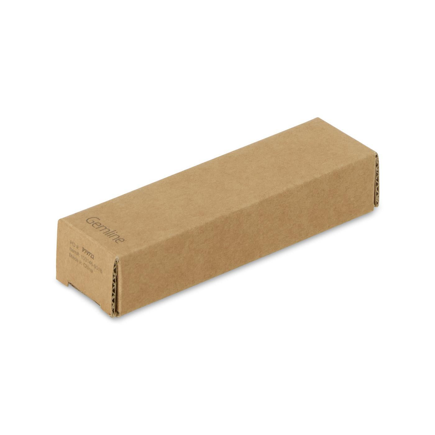 A rectangular brown cardboard box with corrugated edges 