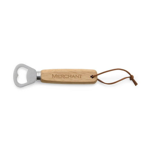 Oak Bottle Opener with a laser engraved logo