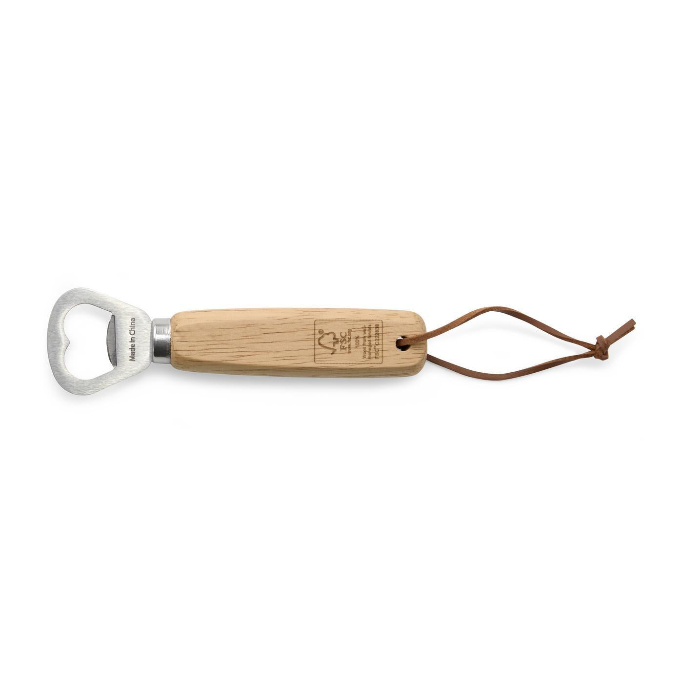 Oak Bottle Opener with a laser engraved logo