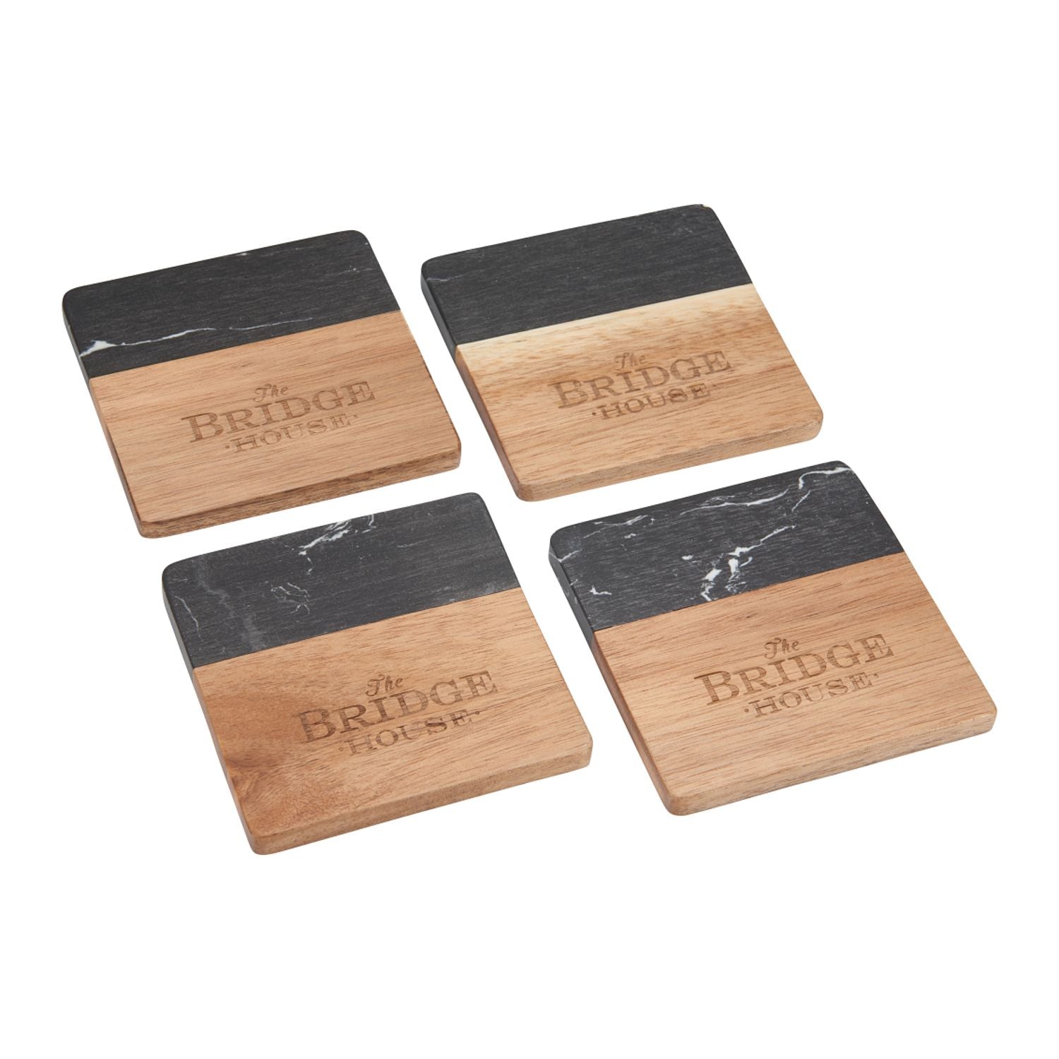 Black Marble and Wood Coaster Set