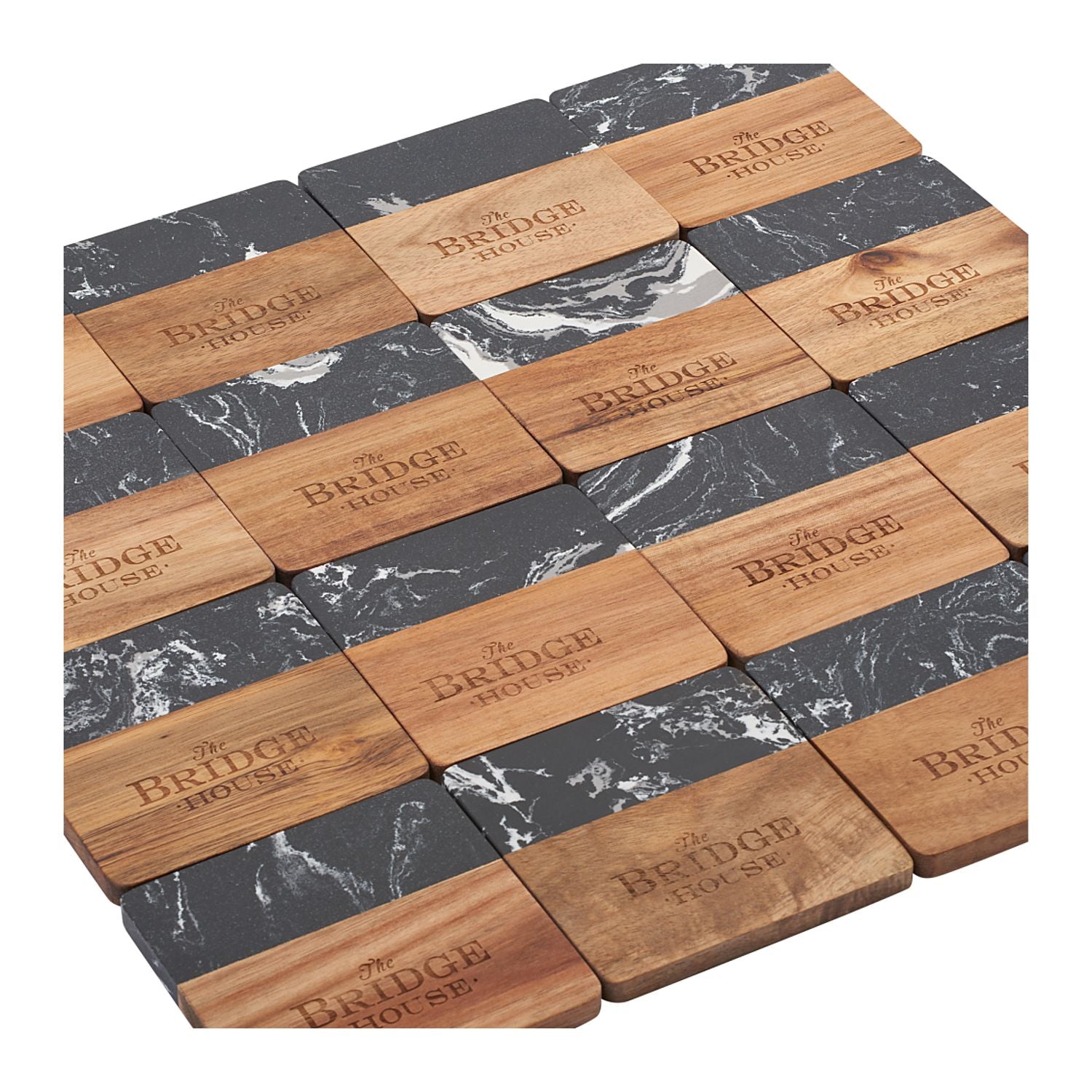 Black Marble and Wood Coaster Set