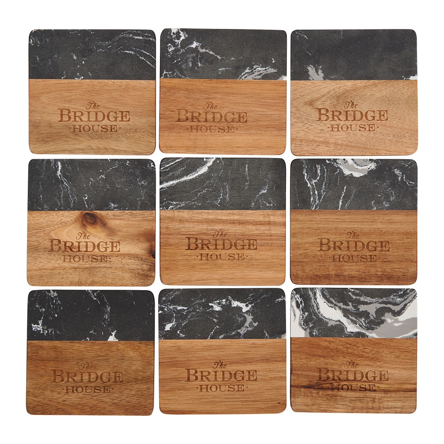 Black Marble and Wood Coaster Set