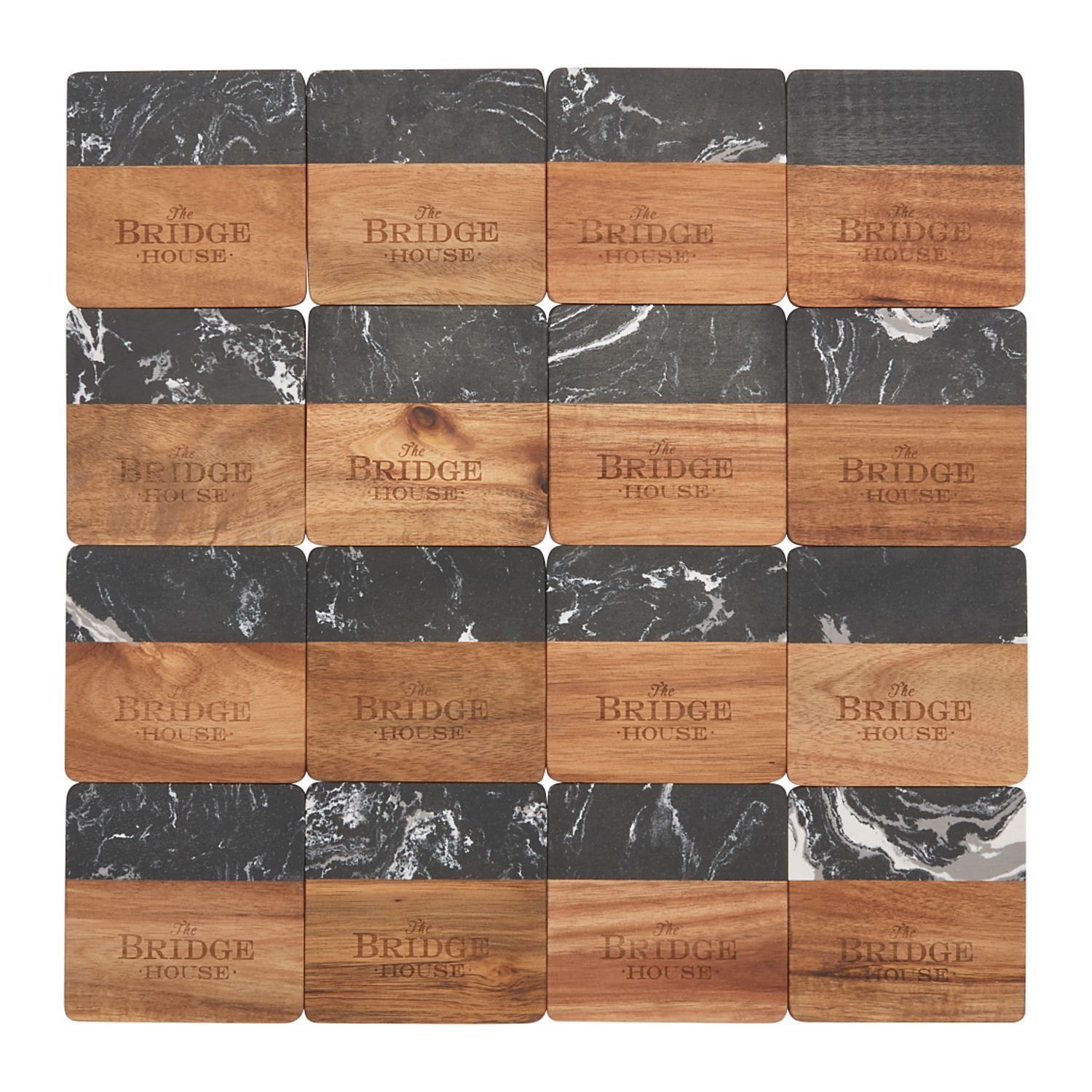 Black Marble and Wood Coaster Set