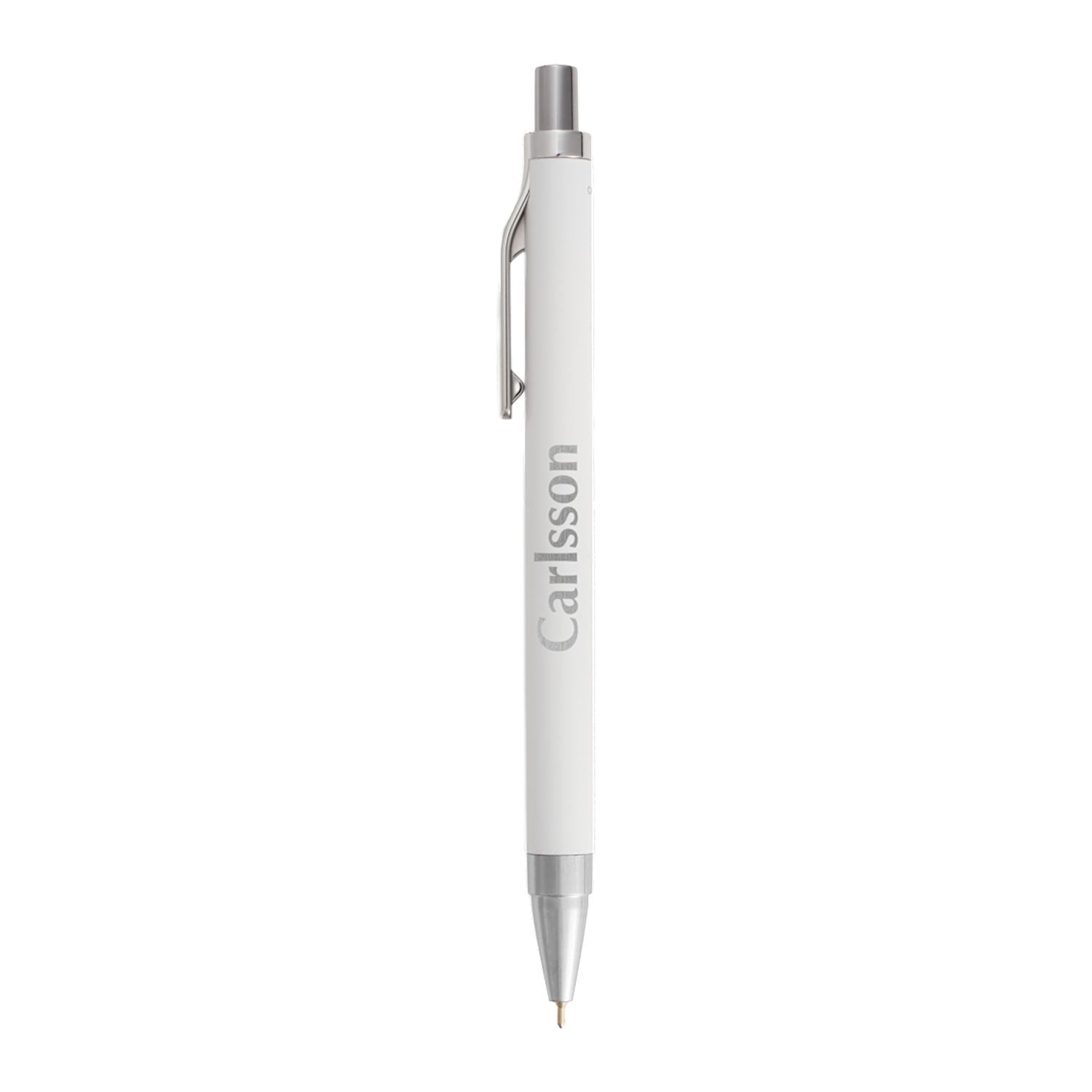 White Beau Recycled Aluminum Gel Pen with a custom logo