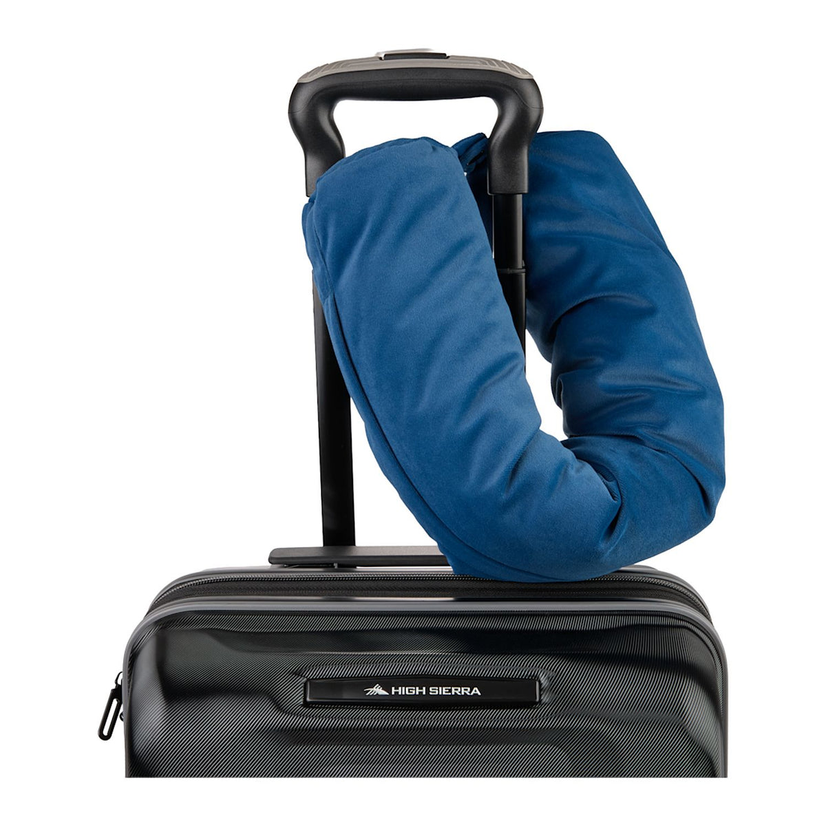 Wander & Roam Packable Neck Pillow shown attached to a suitcase