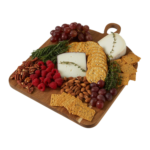 Twine Large Acacia Loop Serve Board shown with food on top of it