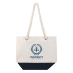 Tote bag with rope handle and logo on a white background