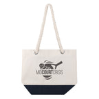 Canvas tote bag with rope handle logo on a white background
