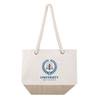Tote bag with rope handle and logo on a white background