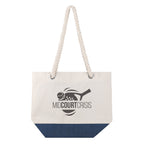 Tote bag with rope handle and logo on a white background