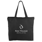 Black tote bag with logo on a white background