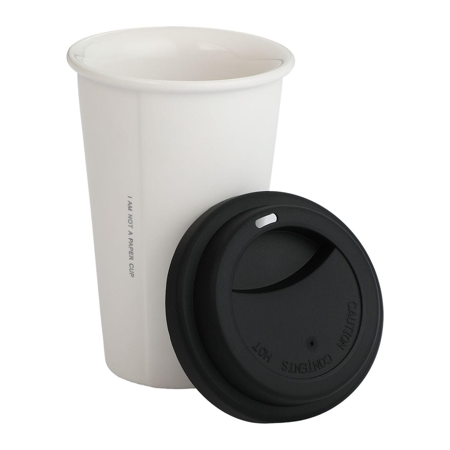 I'm Not a Paper Cup 10 oz Ceramic Tumbler with Silicone Lid with lid