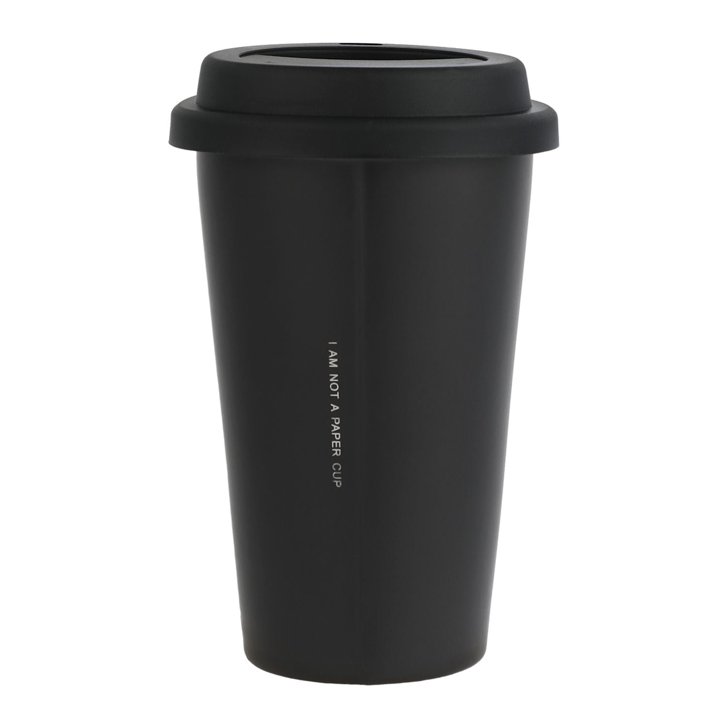Back of I'm Not a Paper Cup 10 oz Ceramic Tumbler with Silicone Lid