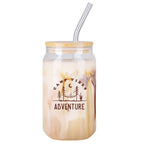 16 oz Glass Can with Bamboo Lid & Straw with a custom logo