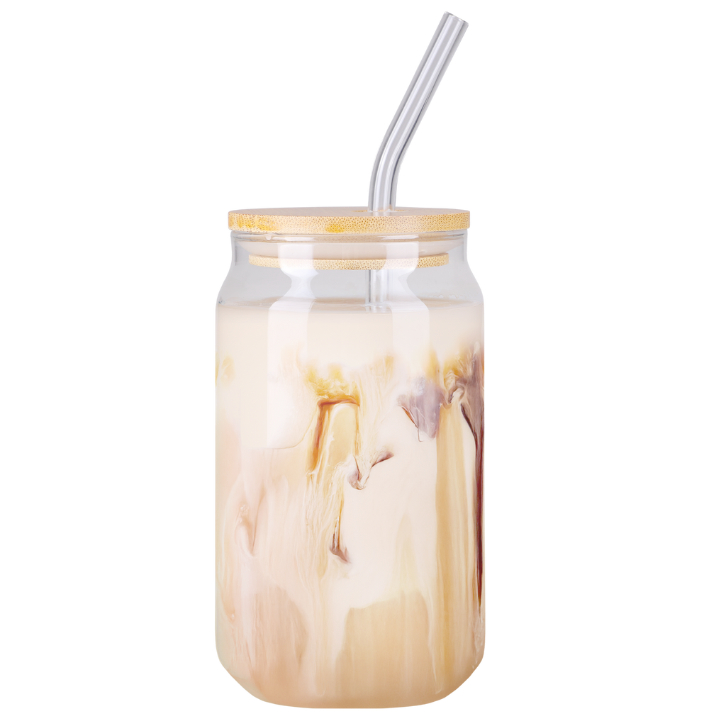 16 oz Glass Can with Bamboo Lid & Straw