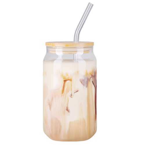 16 oz Glass Can with Bamboo Lid & Straw