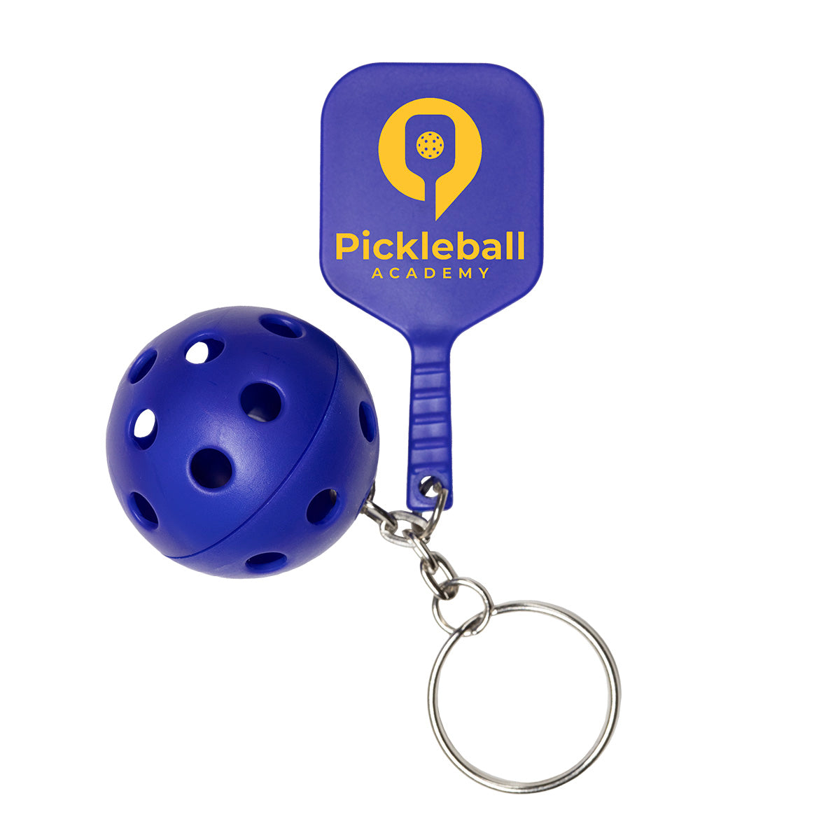 Blue Pickle Ball Keychain with a custom logo