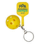 Yellow Pickle Ball Keychain with a custom logo