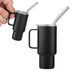 Black 2 Oz. Mini Stainless Steel Tumbler With Straw