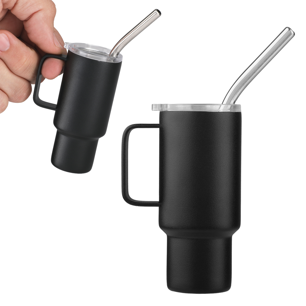 Black 2 Oz. Mini Stainless Steel Tumbler With Straw