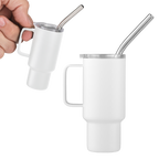 White 2 Oz. Mini Stainless Steel Tumbler With Straw