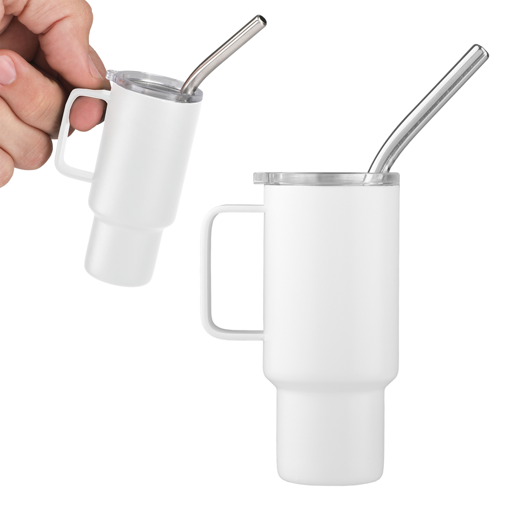 White 2 Oz. Mini Stainless Steel Tumbler With Straw