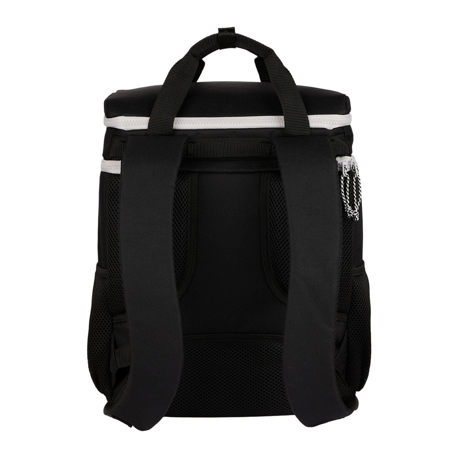 Black Glacial Recycled 15L Backpack Cooler shown from the back 