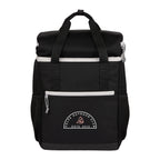 Black Glacial Recycled 15L Backpack Cooler shown with a custom logo on the front pocket