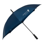 Navy blue umbrella with a brand logo on a white background