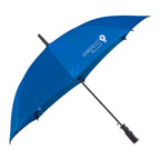 Blue umbrella with a brand logo on a white background
