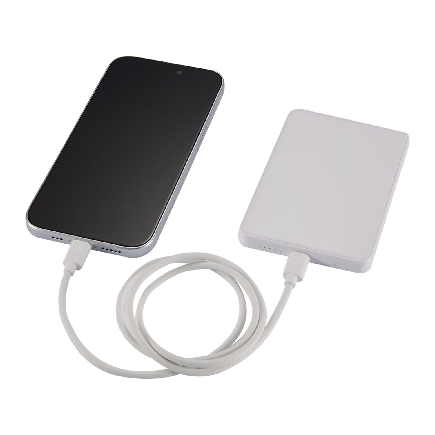 a smartphone shown connected to MI Power 5000 mAh MagClick™ 15W Wireless Power Bank