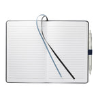 Notebook with pen on a white background