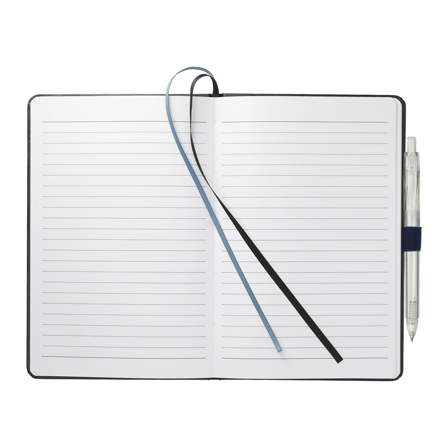 Notebook with pen on a white background