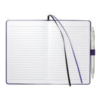 Notebook with pen holder and pen on a white background