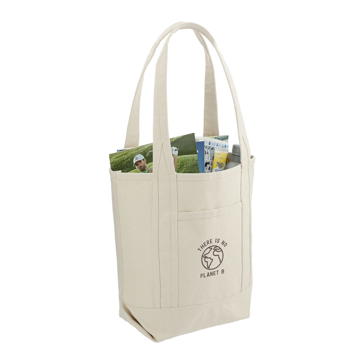 14oz Organic Cotton Tote with a custom logo and contents inside