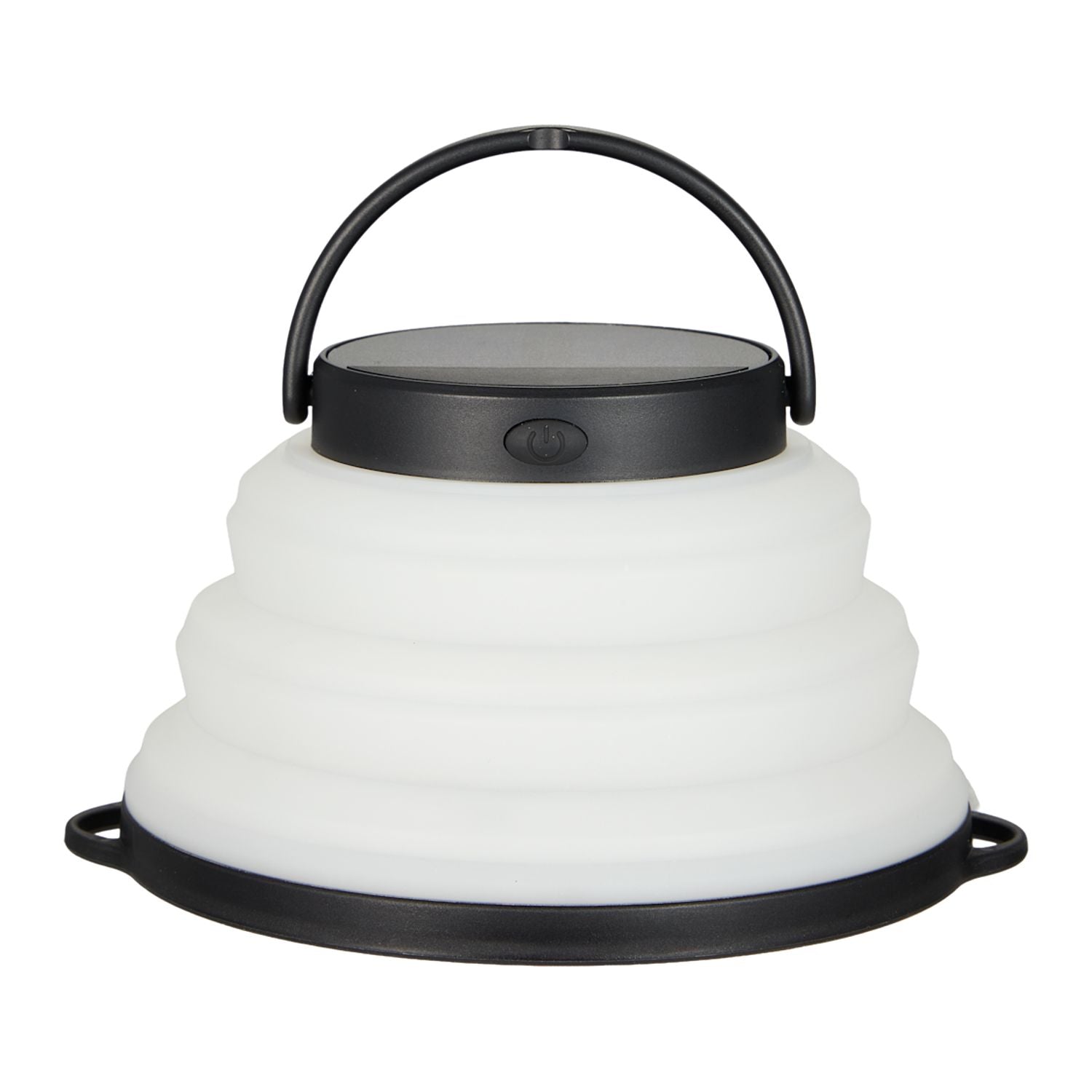 Collapsible white lantern with black handle on a white background