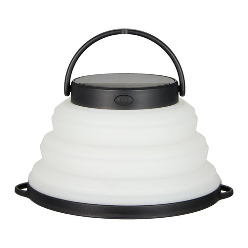 Collapsible white lantern with black handle on a white background