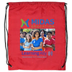 Red Ventoux 210D Polyester Drawstring Bag with a full color transfer