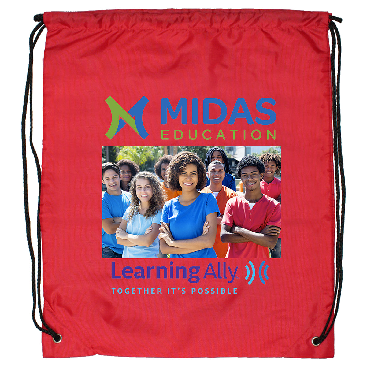 Red Ventoux 210D Polyester Drawstring Bag with a full color transfer