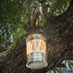 Glamper Lantern Speaker hanging from a tree