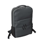 Gray Flux 17" laptop Backpack with a custom logo shown from the side
